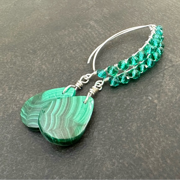 Malachite Earrings, Emerald Crystal, Sterling Silver, Handmade by Prairie Ice - Picture 8 of 10